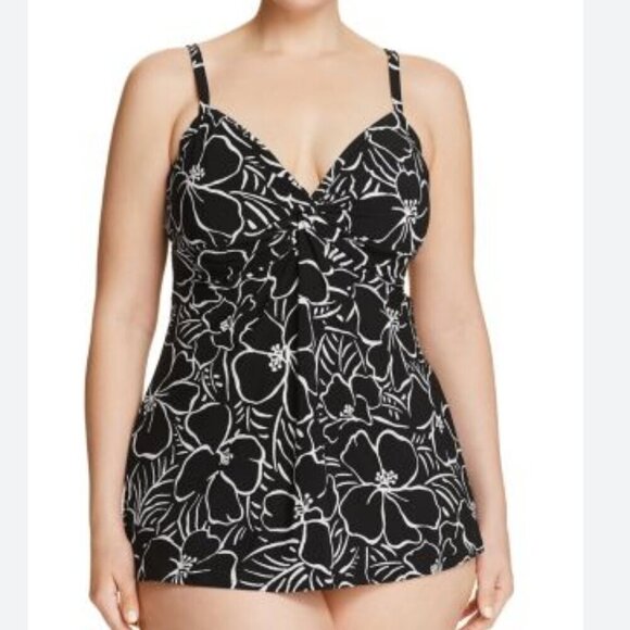 NWT Miraclesuit Savannah Roswell Floral Black and White Tankini Top Size 12 - Picture 1 of 10